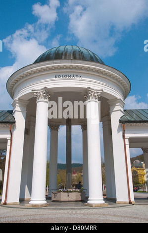 Stile neoclassico Kolonada i colonnati (1869) a Karolinin pramen molla in Spa Gardens park Marianske Lazne aka Marienbad Foto Stock