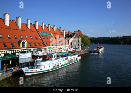 Nikolaiken (Mikolajki), la barca turistica a Promenade, Masurian Lake District, Polonia Foto Stock