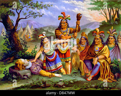 Pocahontas salvando la vita del capitano John Smith Foto Stock