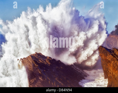 Grandi onde si infrangono a riva acri Stste Park, Oregon Foto Stock