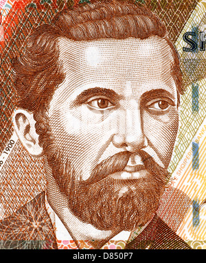 Naim Frasheri (1846-1900) su 200 Leke 2007 banconota dall'Albania. Poeta albanese e scrittore. Foto Stock
