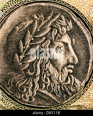 Filippo II di Macedon (382-336 BC) su 1000 Drachmai 1950 banconota dalla Grecia. Foto Stock