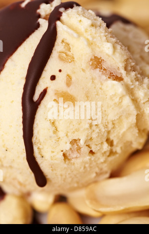 In casa burro di arachidi gelato con arachidi tostate e salsa al cioccolato Foto Stock