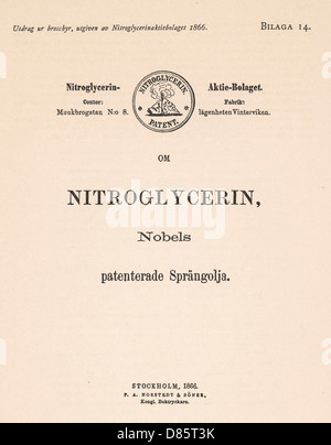 Brevetto per nitroglicerina di Alfred Nobel Foto Stock