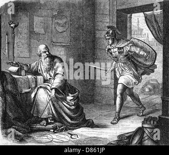 Archimede sta per essere ucciso da un soldato romano Foto Stock