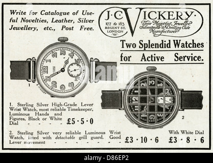 Annuncio per J. C. Vickery luminosa e il riparo griglia orologi 19 Foto Stock