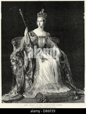 La regina Vittoria nelle sue vesti di incoronazione Foto Stock