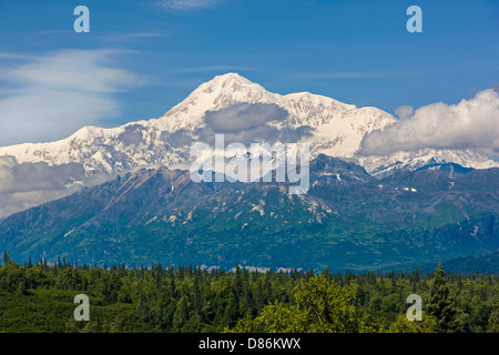 Vista nord dell'Alaska Range e Denali (Mt. McKinley) da 'Denali Viewpoint Sud" George Parks Highway 3, Alaska, STATI UNITI D'AMERICA Foto Stock