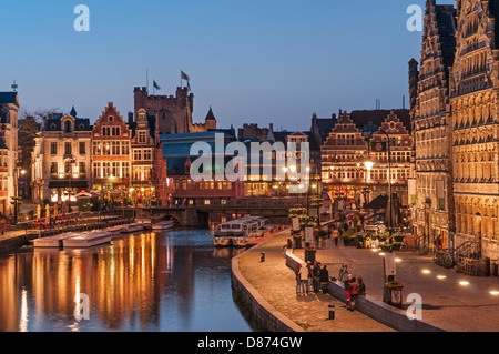 Il Graslei e Korenlei Gent Belgio Foto Stock