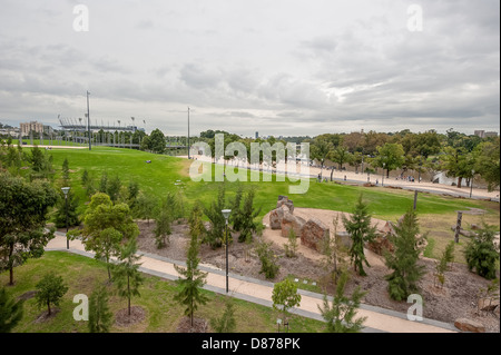 Birrarung Marr, un inner city park nel centro cittadino di Melbourne accanto al Fiume Yarra. Foto Stock