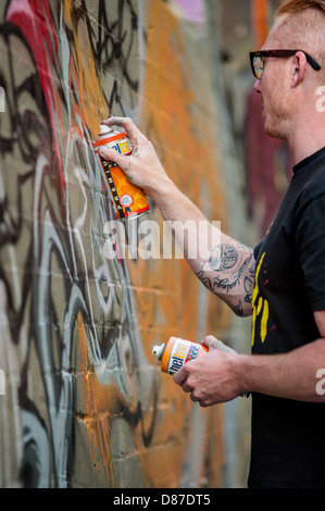 Gli artisti di strada decorano le pareti delle Hosier & Rutledge Lanes di Melbourne con murales che rendono una famosa attrazione turistica. Foto Stock