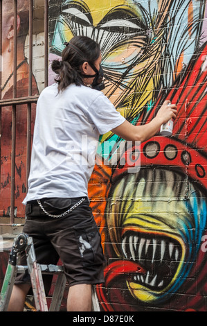 Gli artisti di strada decorano le pareti delle Hosier & Rutledge Lanes di Melbourne con murales che rendono una famosa attrazione turistica. Foto Stock