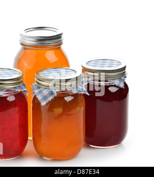 Marmellate fatte in casa,marmellata e miele in vasetti di vetro Foto Stock