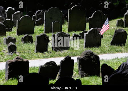 Era Coloniale grave pietre nel vecchio granaio sepoltura, Boston Massachusetts Foto Stock