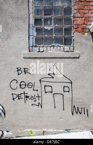 Detroit, Michigan - graffiti sul muro di un edificio nel mercato orientale nelle vicinanze. Foto Stock