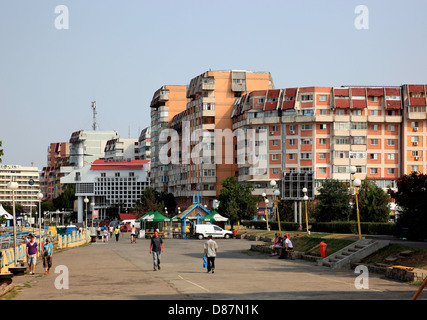 Tulcea, Dobrogea, Romania, il Danubio, porto delle navi sul Danubio Foto Stock