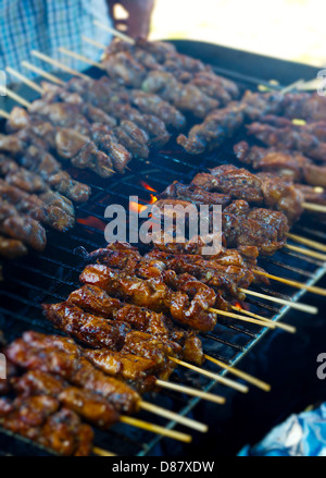 Spiedini di pollo con BBQ Foto Stock