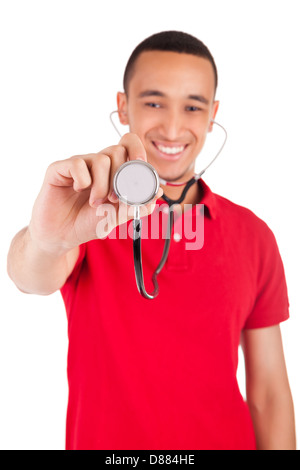 Ritratto di African American maschio medico o infermiere sorridente isolato Foto Stock