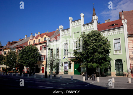 Case sul "il piccolo anello' in Piata Mica, Città Vecchia, Sibiu, Romania Foto Stock