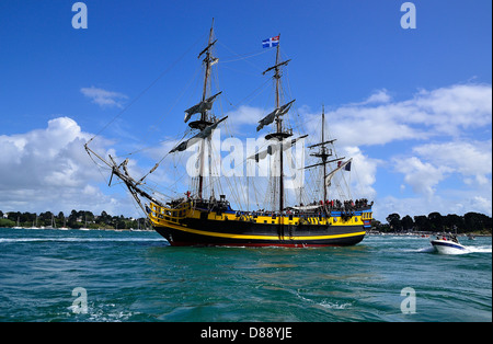 Etoile du Roy (nome iniziale : Il Grand Turk) tre-masted frigate (St Malo porto), in barca a vela nel Golfo di Morbihan. Foto Stock