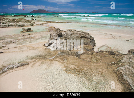 Nord di Fuerteventura, corralejo flag beach Foto Stock