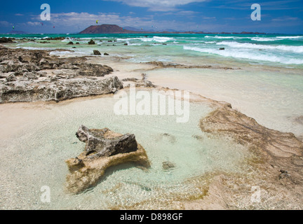 Nord di Fuerteventura, corralejo flag beach Foto Stock