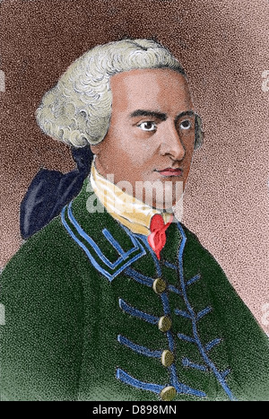 John Hancock (1737-1793). Era un mercante, statista e patriota di spicco della Rivoluzione Americana. Incisione. Colorati. Foto Stock