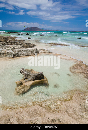 Nord di Fuerteventura, corralejo flag beach Foto Stock