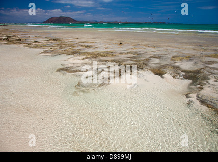 Nord di Fuerteventura, corralejo flag beach Foto Stock