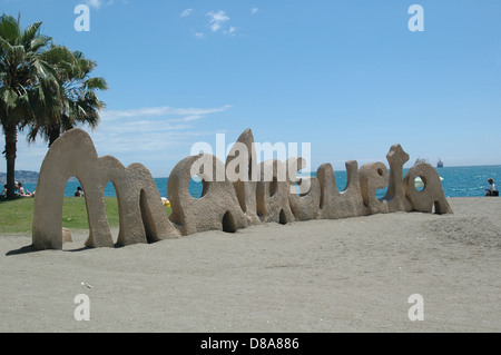 Man-made, urban spiaggia Playa de la Malagueta in Malaga, Costa del Sol, Spagna, Espana Foto Stock