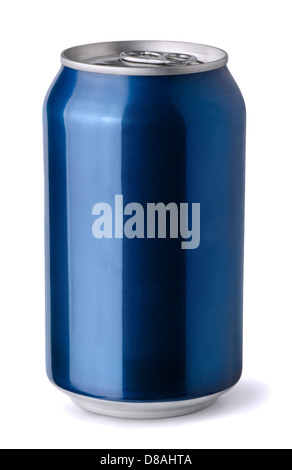 Blu vuota di soda di alluminio può essere isolato su bianco Foto Stock
