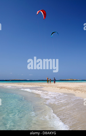 Spiaggia idilliaca Platja de S'Alga su Espalmador - piccola isola disabitata nord off Formentera, isole Baleari, Spagna Foto Stock