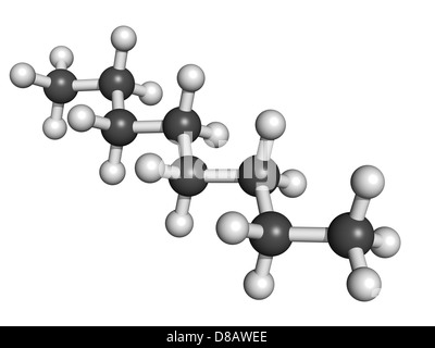 Ottano idrocarburo, modello molecolare. Gli atomi sono rappresentati come sfere convenzionale con codifica a colori Foto Stock