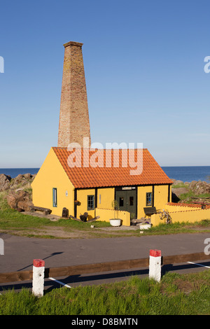 Ex fumo di pesce casa usata come una galleria d'arte a Allinge-Sandvig, Bornholm, Danimarca Foto Stock