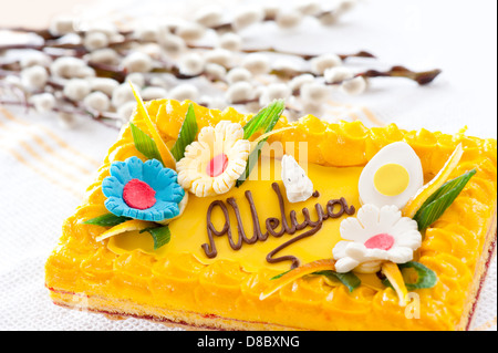 Amenti gialli e decorativo torta di Pasqua Foto Stock