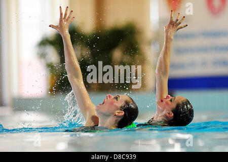 Savona, Italia. Il 24 maggio 2013. Il team slovacco durante il duetto libero preliminari di routine a livello europeo di nuoto sincronizzato Champions Cup dalla piscina comunale Carlo Zanelli. Credit: Azione Plus immagini di Sport / Alamy Live News Foto Stock