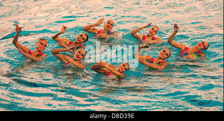 25.05.2013 Savona, Italia. Il team dell'Ucraina durante il Team libero preliminari di routine a livello europeo di nuoto sincronizzato Champions Cup dalla piscina comunale Carlo Zanelli. Foto Stock