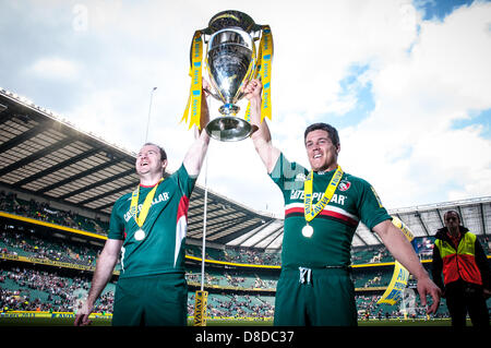 Leicester festeggiare la conquista del Aviva Premiership finale tra Leicester Tigers e Northampton Santi a Twickenham Stadium, London, England, Regno Unito Foto Stock