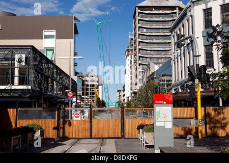 Una vista del centro di Christchurch, nell'Isola del Sud della Nuova Zelanda, all'inizio del 2012, un anno dopo il terremoto Foto Stock