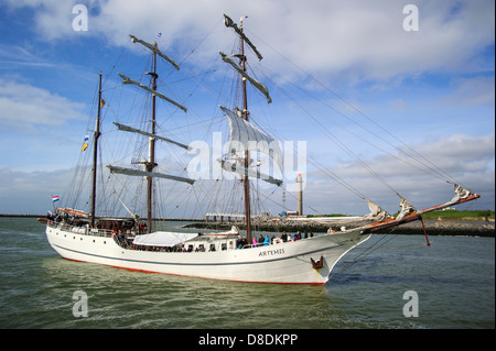 Brigantino a tre alberi Artemis durante il festival marittimo Oostende voor Anker / Ostend al di ancoraggio 2013, Belgio Foto Stock