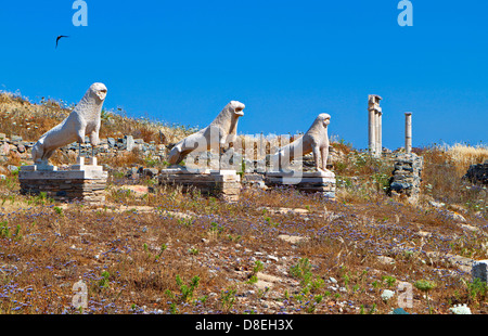 L'antica terrazza del Lions a Isola di Delos in Grecia Foto Stock