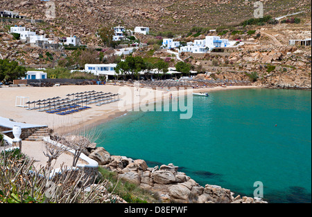 Super Paradise Beach a Mykonos isola in Grecia Foto Stock