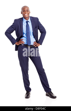 African American imprenditore a piena lunghezza ritratto isolato su bianco Foto Stock
