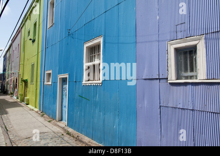 Case colorate in Valparaiso Cerro Alegre Foto Stock