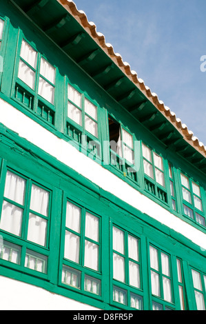 La facciata della casa. Piazza principale, Almagro, Ciudad Real Provincia, Castilla La Mancha, in Spagna. Foto Stock