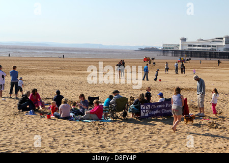 Spiaggia a Weston-super-Mare, Somerset, Inghilterra, Regno Unito Foto Stock