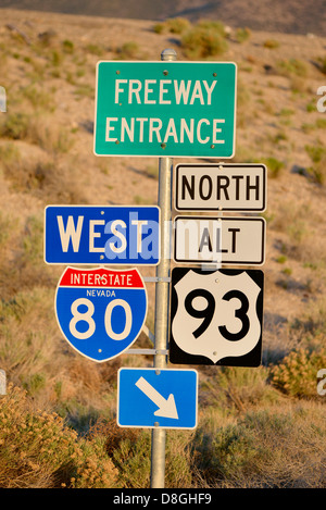 Entrata Superstrada segno sulla Interstate 80 in Nevada. Foto Stock