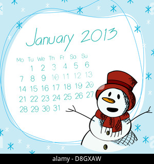 Gennaio 2013 uomo di neve calendario Foto Stock