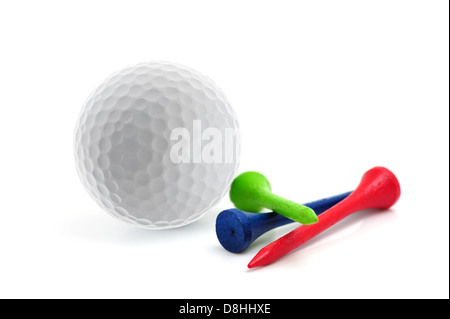 La pallina da golf e tees Foto Stock