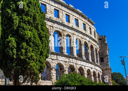 Tempo romano Arena di Pola, dettaglio, Croazia. UNESCO - Sito Patrimonio dell'umanità. Foto Stock